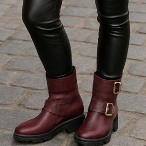 Burgundy Wine Moto Boots